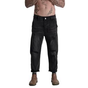 One Teaspoon Men’s Size 32 Black Distressed Straight Leg Relaxed Denim Jeans